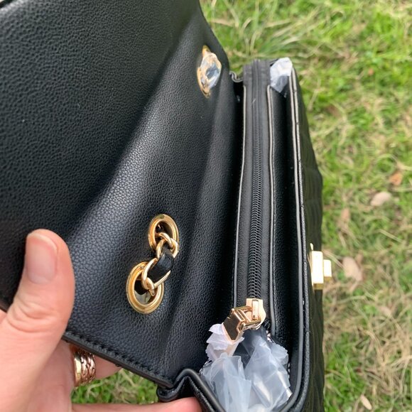 New Isabelle Vegan Leather Quilted Medium Black Shoulder Bag - Picture 7 of 12